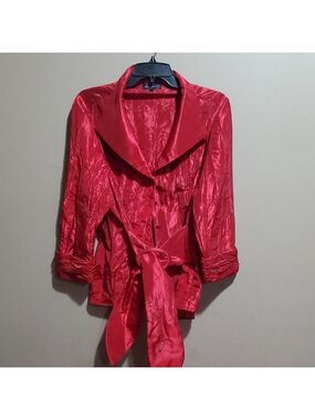 Nonpateil Red Satin Blazer with Tie Waist Size 16